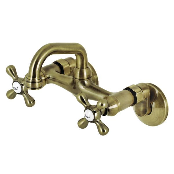 KS212AB Two-Handle Wall Mount Bar Faucet, Antique Brass